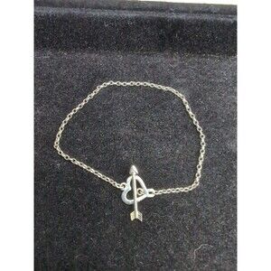 Sterling Silver Heart With Arrow Toggle Bracelet 7.5ish” Chain Delicate Cute